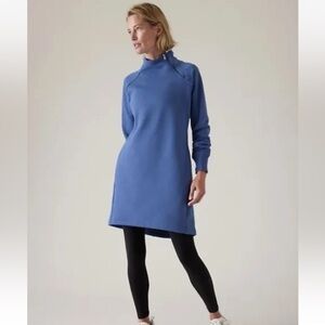 Athleta Cozy Karma Fleece Lined Sweater Dress with Pockets in Teal size XS